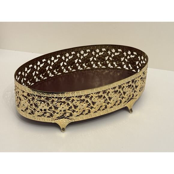 Vintage Karew “The Cosmetic Basket” Gold Footed Bathroom Vanity Tray Made In USA - Picture 11 of 14